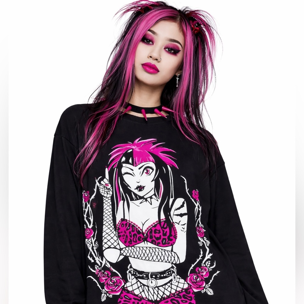 Widow Dolls Kill Anime Goth Grunge Punk Cartoon Girl Oversized Top